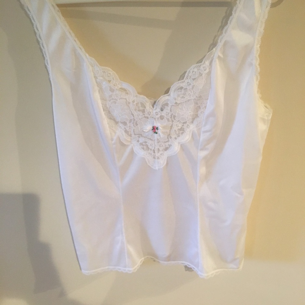 Ashley Taylor White Satin Lace-Trim Chemise